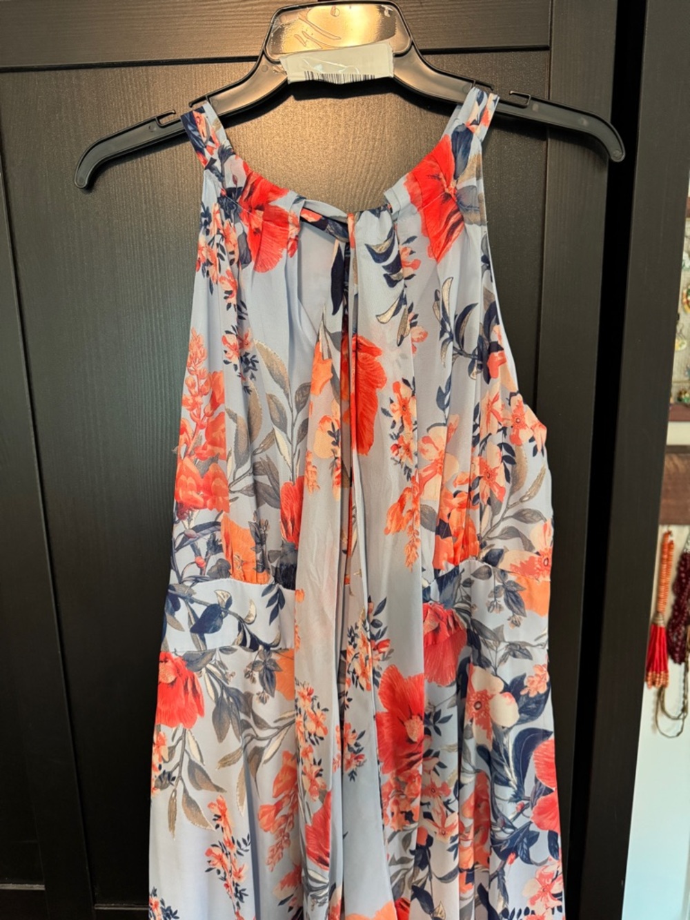 Eliza J Size 14 Floral Halter Maxi Dress in Coral, Light Blue & Navy - Picture 6 of 9